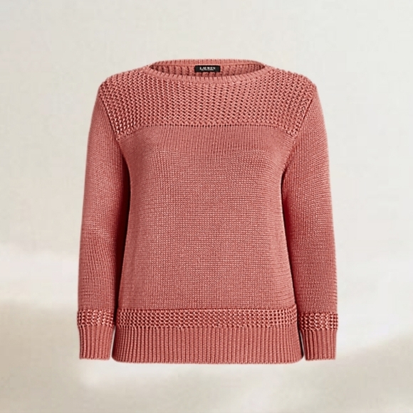 Lauren Ralph Lauren Cotton-Blend Crewneck Sweater dark pink mahogany NEW size 2X - Picture 2 of 9